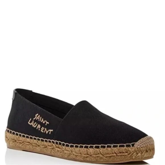 SAINT LAURENT Canvas Signature Espadrilles Jute Leather Flats EU 39.5 - Picture 1 of 7